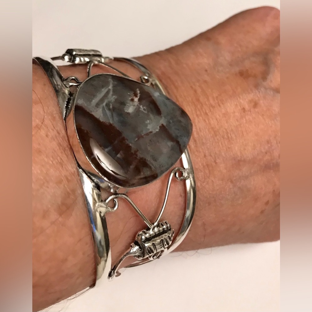 Chrysoprase Stamped 925 Sterling Silver Cuff Bracelet